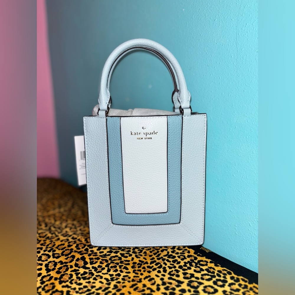 Kate Spade Light Blue and White pebble leather Mini Bag